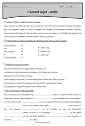 Accord sujet - verbe - Exercices corrigés  : 4eme Primaire - PDF à imprimer
