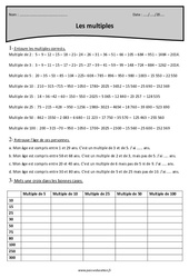 Multiples - Exercices avec correction : 4eme Primaire - PDF à imprimer