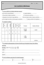 Nombres décimaux - Exercices corrigés : 4eme Primaire - PDF à imprimer