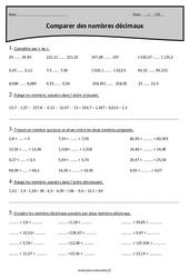 Comparer des nombres décimaux - Exercices avec correction : 4eme Primaire - PDF à imprimer