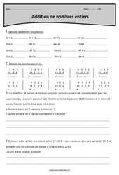 Addition de nombres entiers - Exercices corrigés : 4eme Primaire - PDF à imprimer