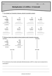 Multiplication à 3 chiffres + 0 intercalé - Exercices : 4eme Primaire - PDF à imprimer