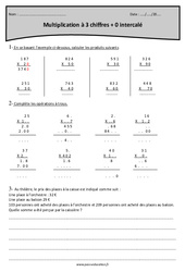 0 intercalé - Multiplication à 3 chiffres - Exercices avec correction : 4eme Primaire - PDF à imprimer