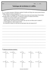 Division à 1 chiffre - Technique - Exercices : 4eme Primaire - PDF à imprimer