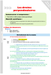 Droites perpendiculaires - Séquence - Fiche de préparation : 4eme Primaire - PDF à imprimer