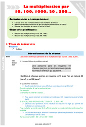 Multiplication par 10, 100, 1000, 20 , 300 - Fiche de préparation : 4eme Primaire - PDF à imprimer