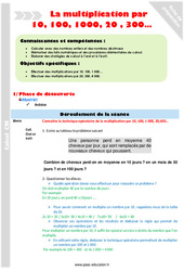 Séquence - Fiche de préparation Multiplication par 10, 100, 1000, 20 , 300 - Séquence - Fiche de préparation : 4eme Primaire - PDF à imprimer