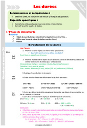 Durées - Séquence - Fiche de préparation : 4eme Primaire - PDF à imprimer