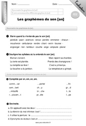 Graphèmes du son [an] - Examen Evaluation - Bilan : 3eme Primaire - PDF à imprimer