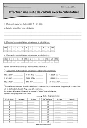 Calculatrice - Suite de calculs - Exercices avec correction : 4eme Primaire