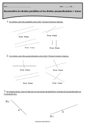 Reconnaître les droites parallèles et les droites perpendiculaires - Tracer - Exercices : 4eme Primaire - PDF à imprimer