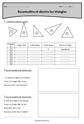 Reconnaître et décrire les triangles - Exercices  : 4eme Primaire - PDF à imprimer
