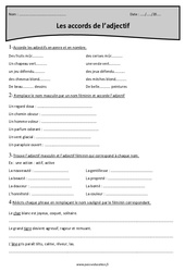 Accords de l'adjectif - Exercices  : 4eme Primaire - PDF à imprimer