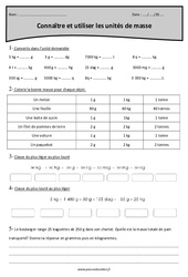 Connaître et utiliser les unités de masse - Exercices corrigés : 4eme Primaire - PDF à imprimer