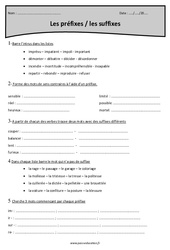 Suffixes - Préfixes - Exercices  : 4eme Primaire - PDF à imprimer