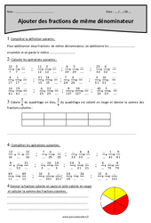 Ajouter des fractions de même dénominateur - Exercices corrigés : 5eme Primaire - PDF à imprimer