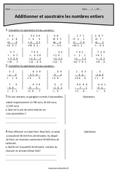 Nombres entiers - Addition et soustraction - Exercices  : 5eme Primaire - PDF à imprimer