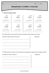 Multiplication à 3 chiffres + 0 intercalé - Exercices corrigés : 5eme Primaire - PDF à imprimer