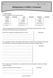 Produit - Multiplication à 3 chiffres + 0 intercalé - Exercices  : 5eme Primaire - PDF à imprimer