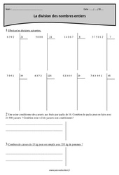 Division des nombres entiers - Exercices avec correction : 5eme Primaire - PDF à imprimer