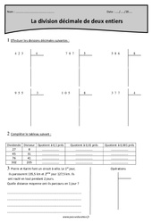 Division décimale de deux entiers - Exercices  : 5eme Primaire - PDF à imprimer