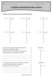 Division décimale de 2 entiers - Exercices corrigés : 5eme Primaire - PDF à imprimer