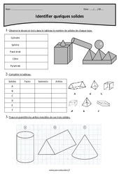 Solides- Fiches faces, sommets, arêtes - Exercices corrigés : 5eme Primaire - PDF à imprimer