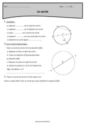 Diamètre, rayon, segment et point - Exercices sur le cercle : 5eme Primaire - PDF à imprimer