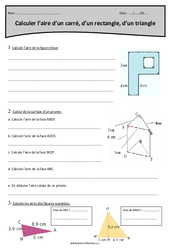 Carré, rectangle, triangle - Exercices sur le calcul de l'aire : 5eme Primaire - PDF à imprimer