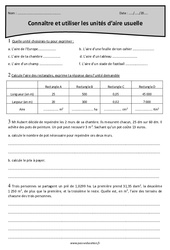 Unités d’aire usuelle - Exercices  : 5eme Primaire - PDF à imprimer