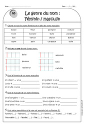 Genre du nom - Féminin et masculin - Exercices  : 2eme Primaire - PDF à imprimer