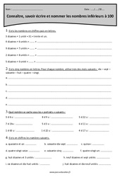 Nombres de 0 à 100 - Exercices corrigés : 3eme Primaire - PDF à imprimer