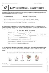 Verbes au présent simple - Exercices  : 6eme Primaire - PDF à imprimer