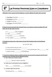 Pronoms Personnels - Sujets et Compléments - Exercices : 6eme Primaire - PDF à imprimer