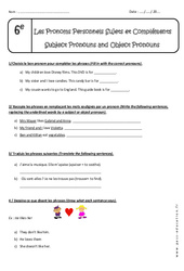Pronoms Personnels - Exercices  : 6eme Primaire - PDF à imprimer