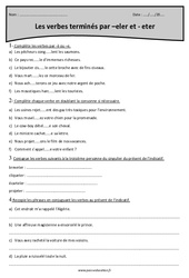 Verbes terminés par - eler er - eter - Exercices - Révisions : 5eme Primaire - PDF à imprimer
