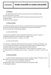 Verbes transitifs et intransitifs - Cours : 2eme Secondaire - PDF à imprimer