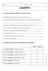 L'apposition - Exercices avec correction : 2eme Secondaire - PDF à imprimer