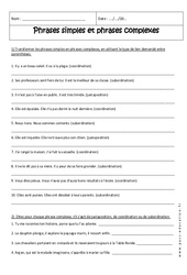 Phrase complexe et simple - Exercices avec correction : 2eme Secondaire - PDF à imprimer