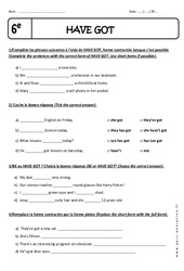Have got - Forme contractée - Exercices avec correction : 6eme Primaire - PDF à imprimer