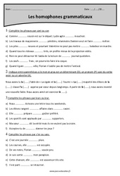 Homonymes grammaticaux - Exercices corrigés : 5eme Primaire - PDF à imprimer
