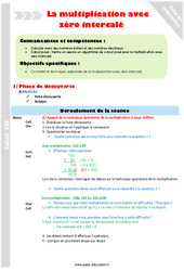 Multiplication avec zéro intercalé - Fiche de préparation : 5eme Primaire - PDF à imprimer