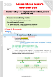 Repérer et placer sur une droite les nombres jusqu'à 999 999 999 - Séquence - Fiche de préparation : 4eme Primaire - PDF à imprimer