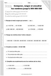 Ranger les nombres jusqu'à 999 999 999 - Exercices avec correction : 4eme Primaire - PDF à imprimer