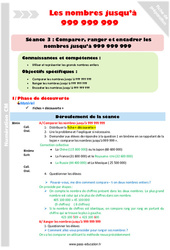 Ranger les nombres jusqu'à 999 999 999 - Séquence - Fiche de préparation : 4eme Primaire - PDF à imprimer