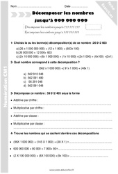 Décomposer les nombres jusqu'à 999 999 999 - Exercices avec correction : 4eme Primaire - PDF à imprimer