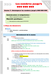 Séquence - Fiche de préparation Décomposer les nombres jusqu'à 999 999 999 - Séquence - Fiche de préparation : 4eme Primaire - PDF à imprimer