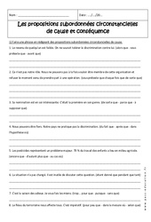 Cause et conséquence - Propositions circonstancielles - Exercices  : 2eme Secondaire - PDF à imprimer