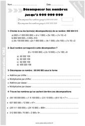 Décomposer les nombres jusqu’à 999 999 999 - Exercices avec correction : 5eme Primaire - PDF à imprimer