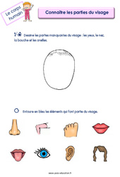 Connaitre les parties du visage - Le corps humain : 2eme, 3eme Maternelle - Cycle Fondamental - PDF à imprimer